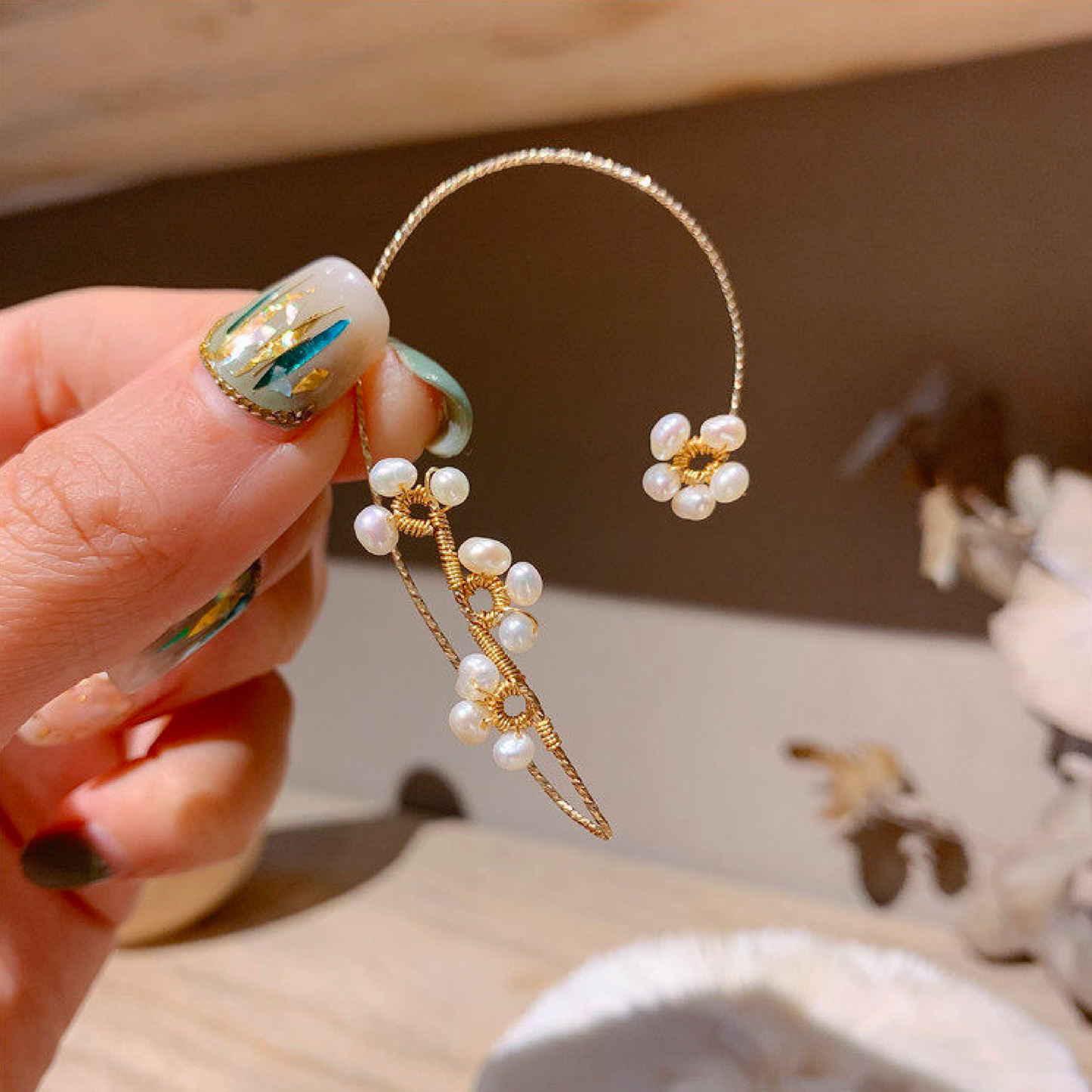 Perle Floral Vintage Ohr Manschette Ohrringe