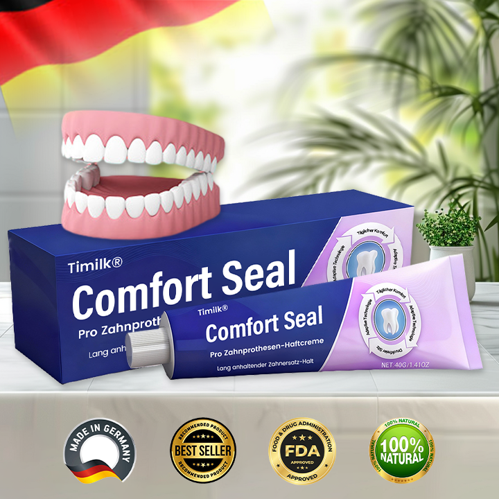 🔥 BEGRENZTES SONDERANGEBOT 🔥 Timilk® Comfort Seal Pro Zahnprothesen-Haftcreme 🦷💜 FDA-zertifiziert (Klinisch getestet: 96 Stunden Halt für sicheren, komfortablen und zinkfreien Sitz der Zahnprothese)✨